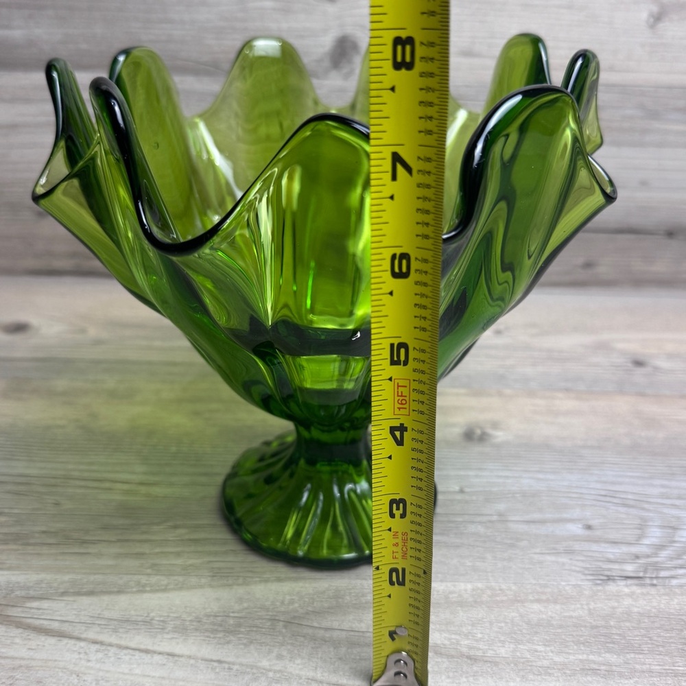 Vintage Green Glass LE Smith Handkerchief Footed Compote - Picture 6 of 8